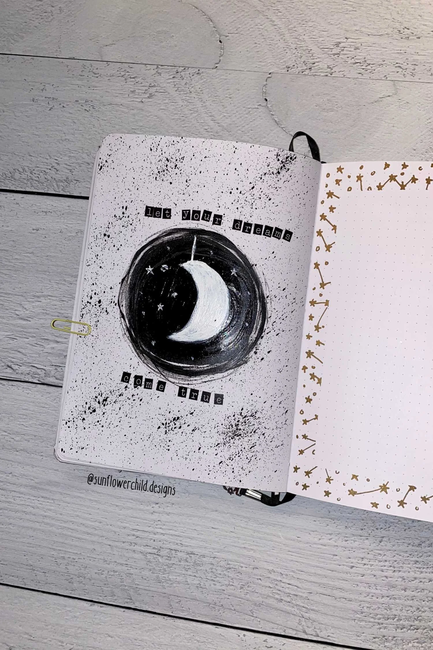 March Bullet Journal Quote Page with moon