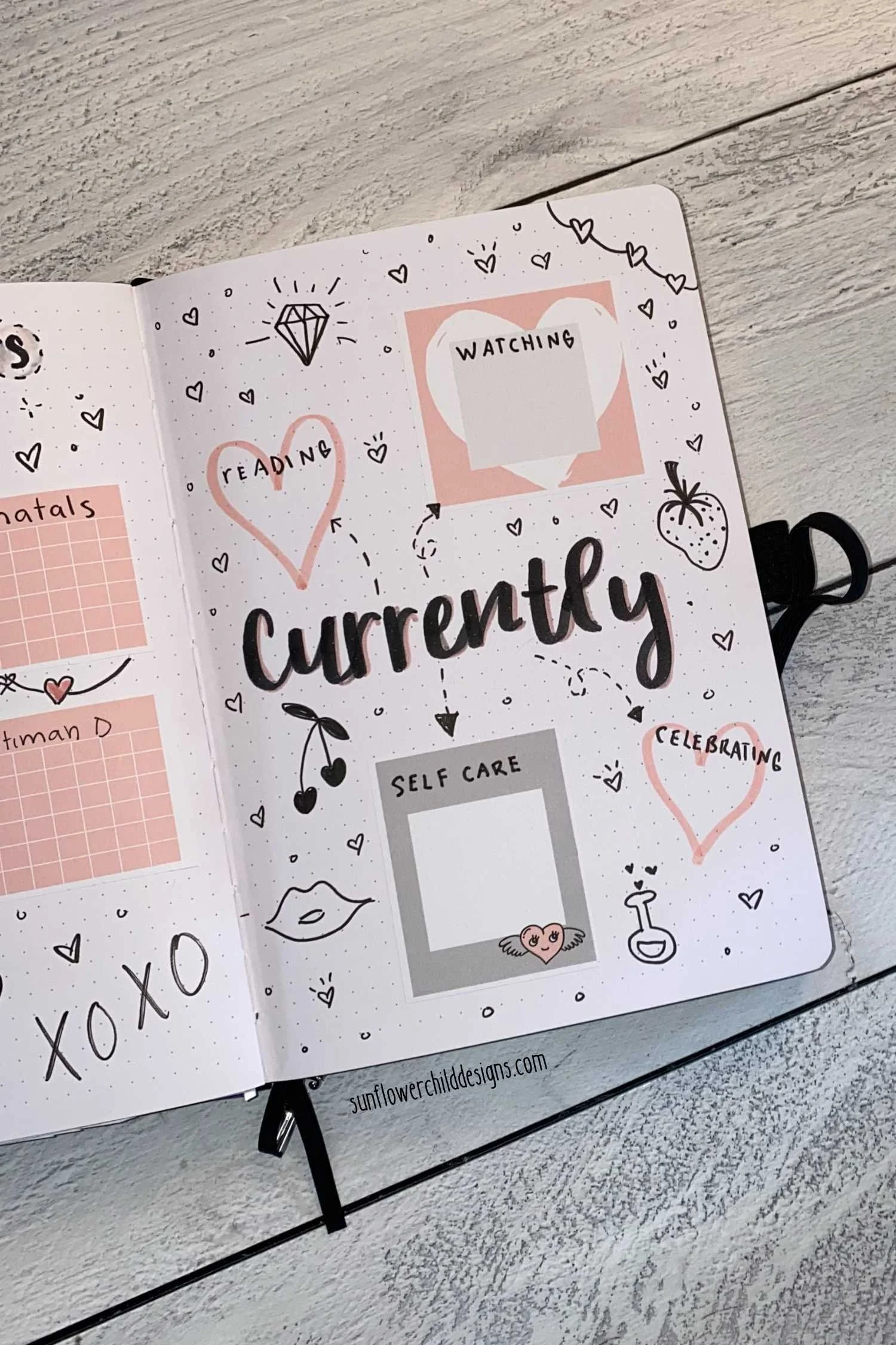 Currently / Recap Hearts Bullet Journal Page Idea