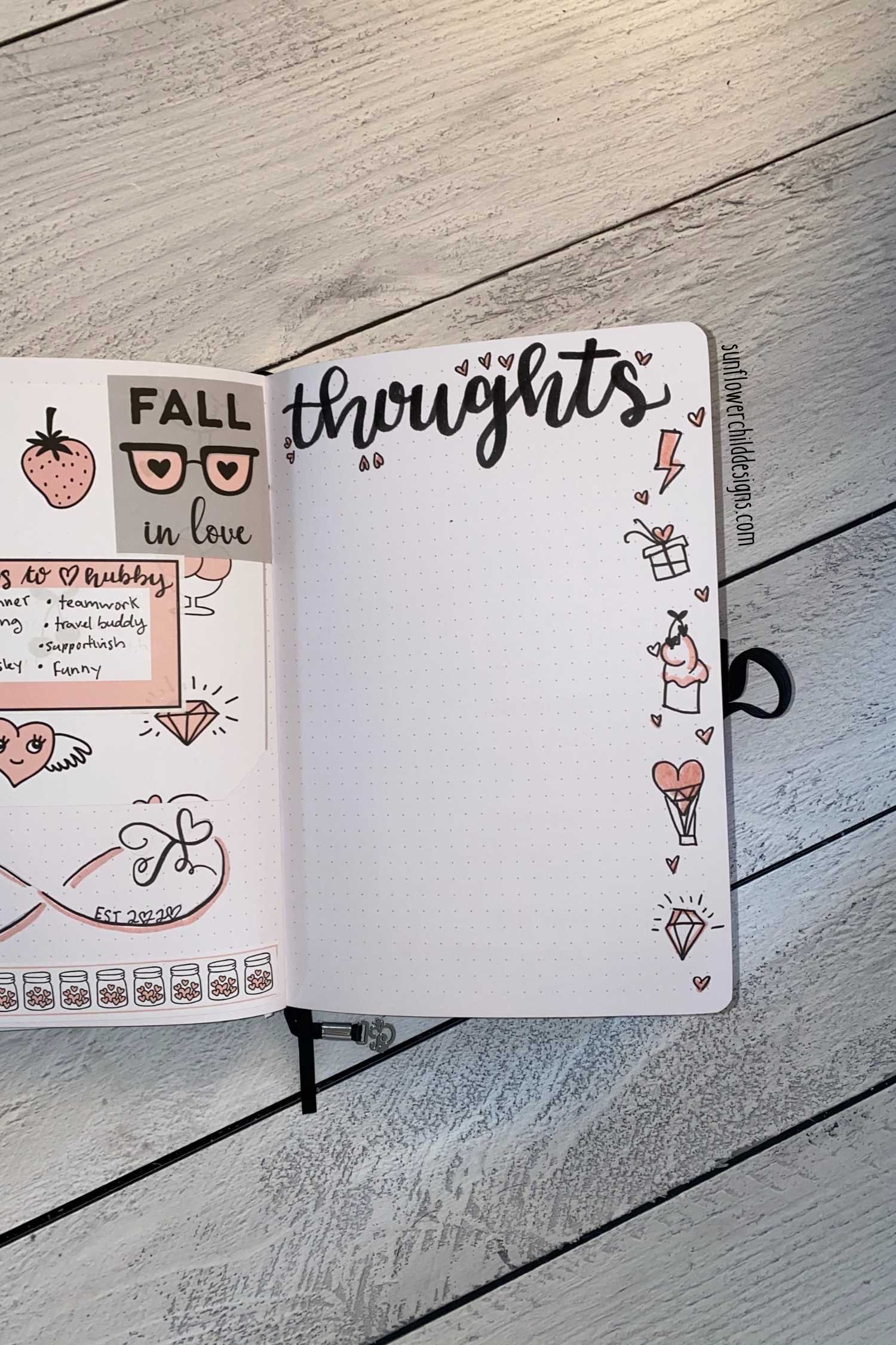 Hearts Themed Bujo Thoughts Page