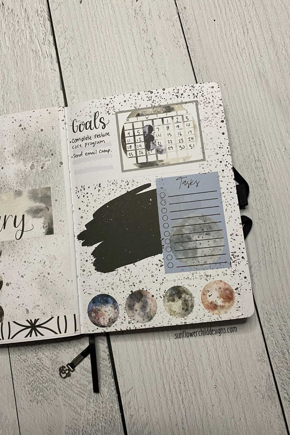 Goals and Tasks Moon Bullet Journal Page