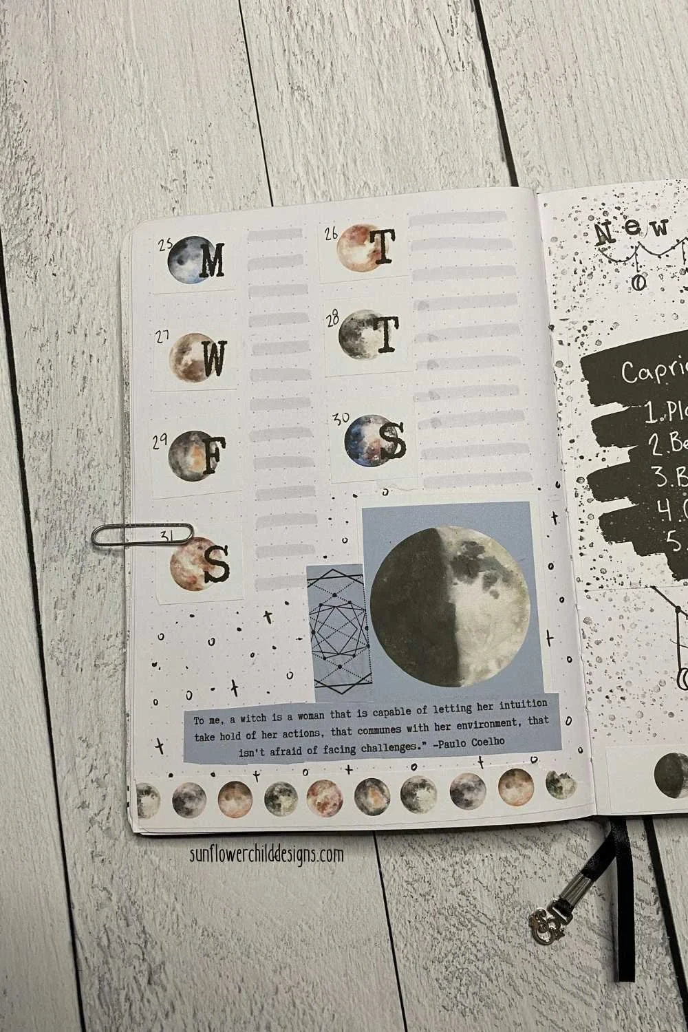 Quote Bullet Journal Page Moon Theme