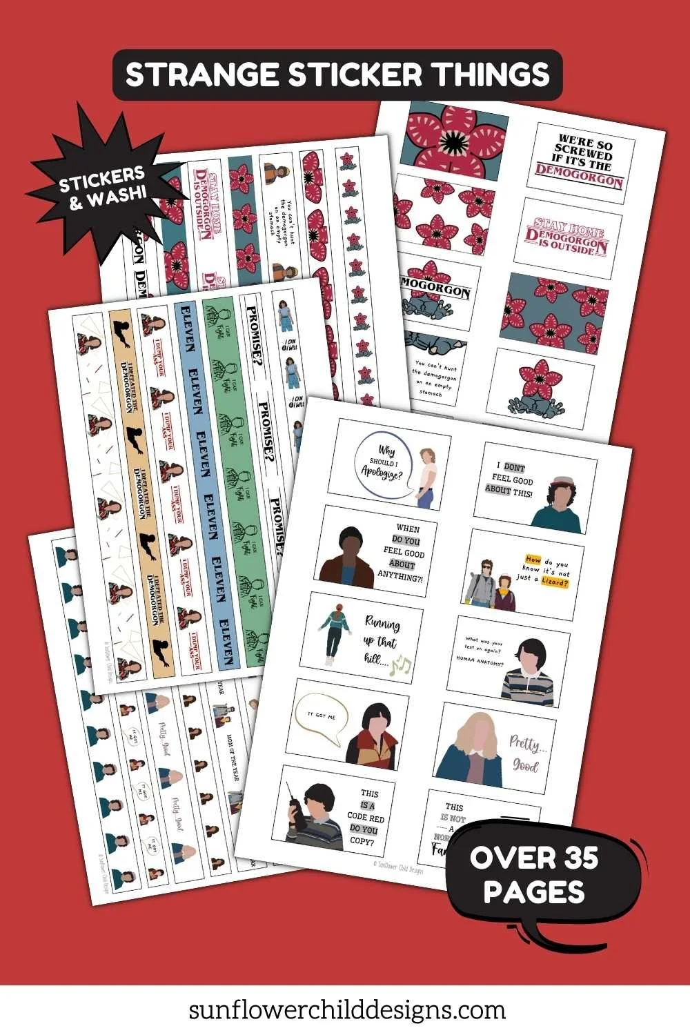 Strange Sticker Things printable sticker sheets with holiday and character themes.