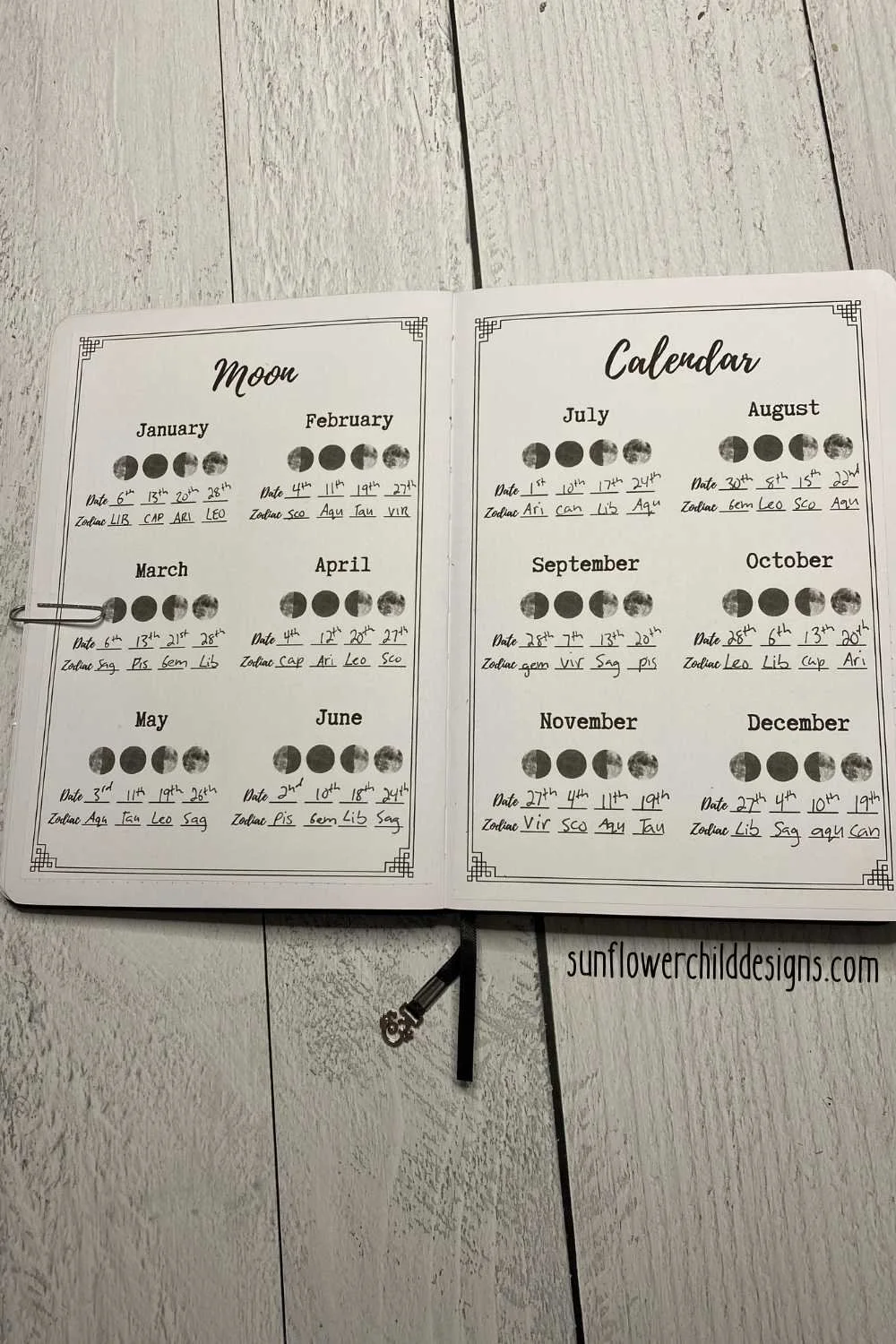 moon calendar black and white