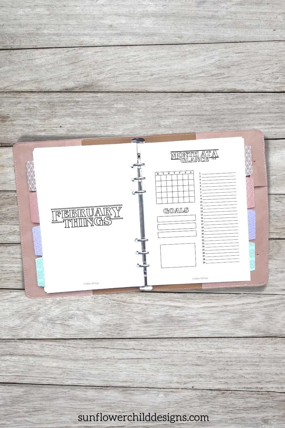 Retro themed weekly planner spread shown in binder with stickers placed