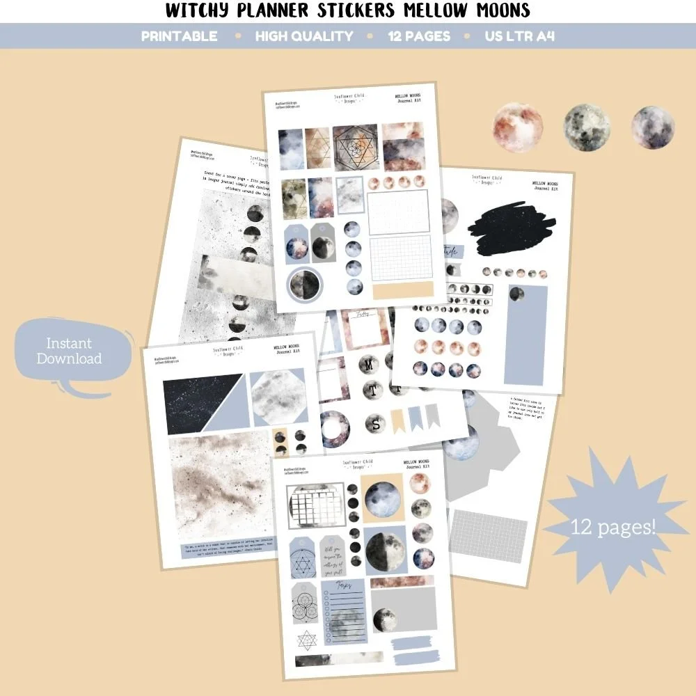Mellow Moons Journal Kit Printable Planner Stickers