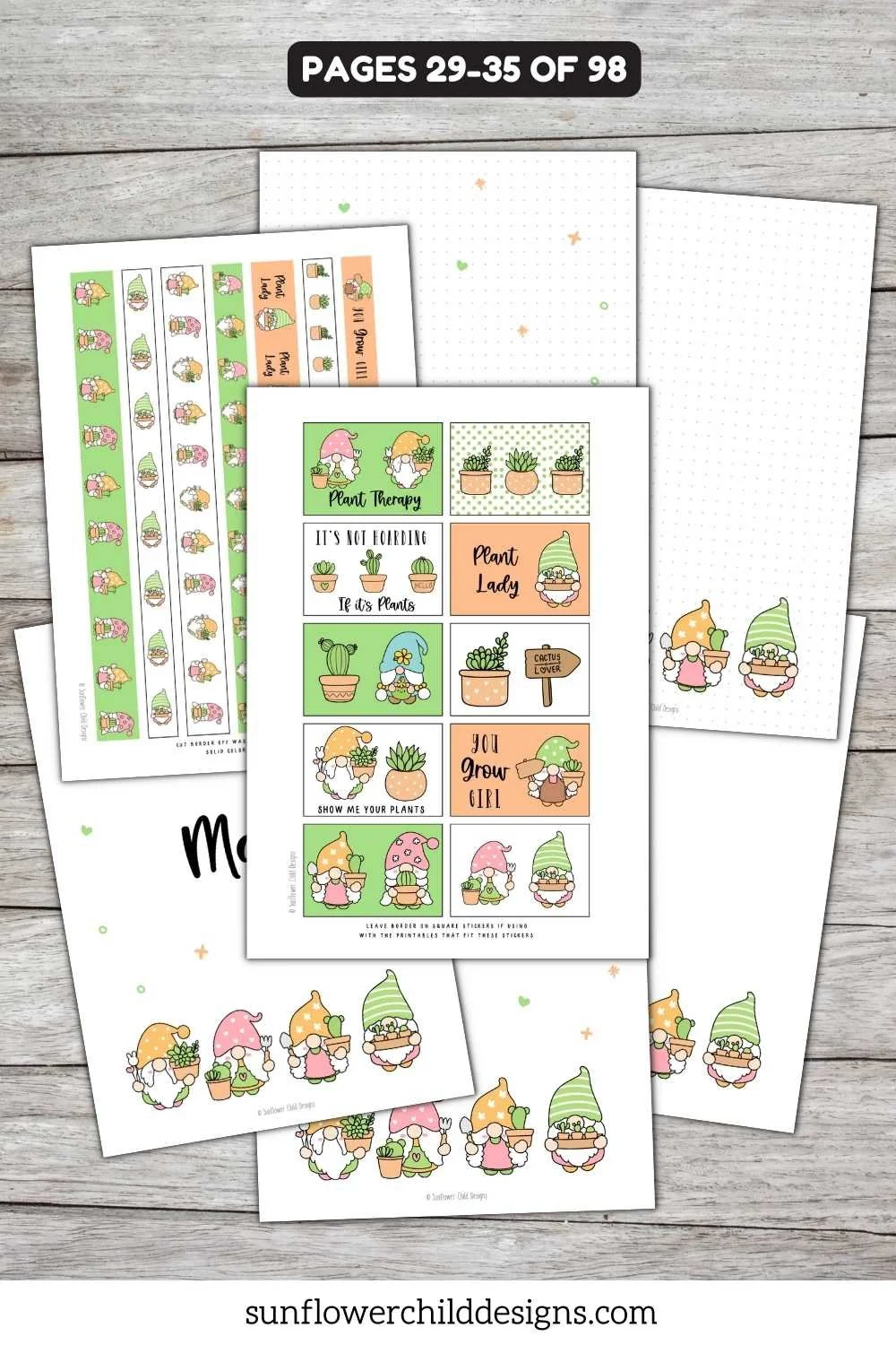 May themed gnome printable planner stickers with seasonal decorations