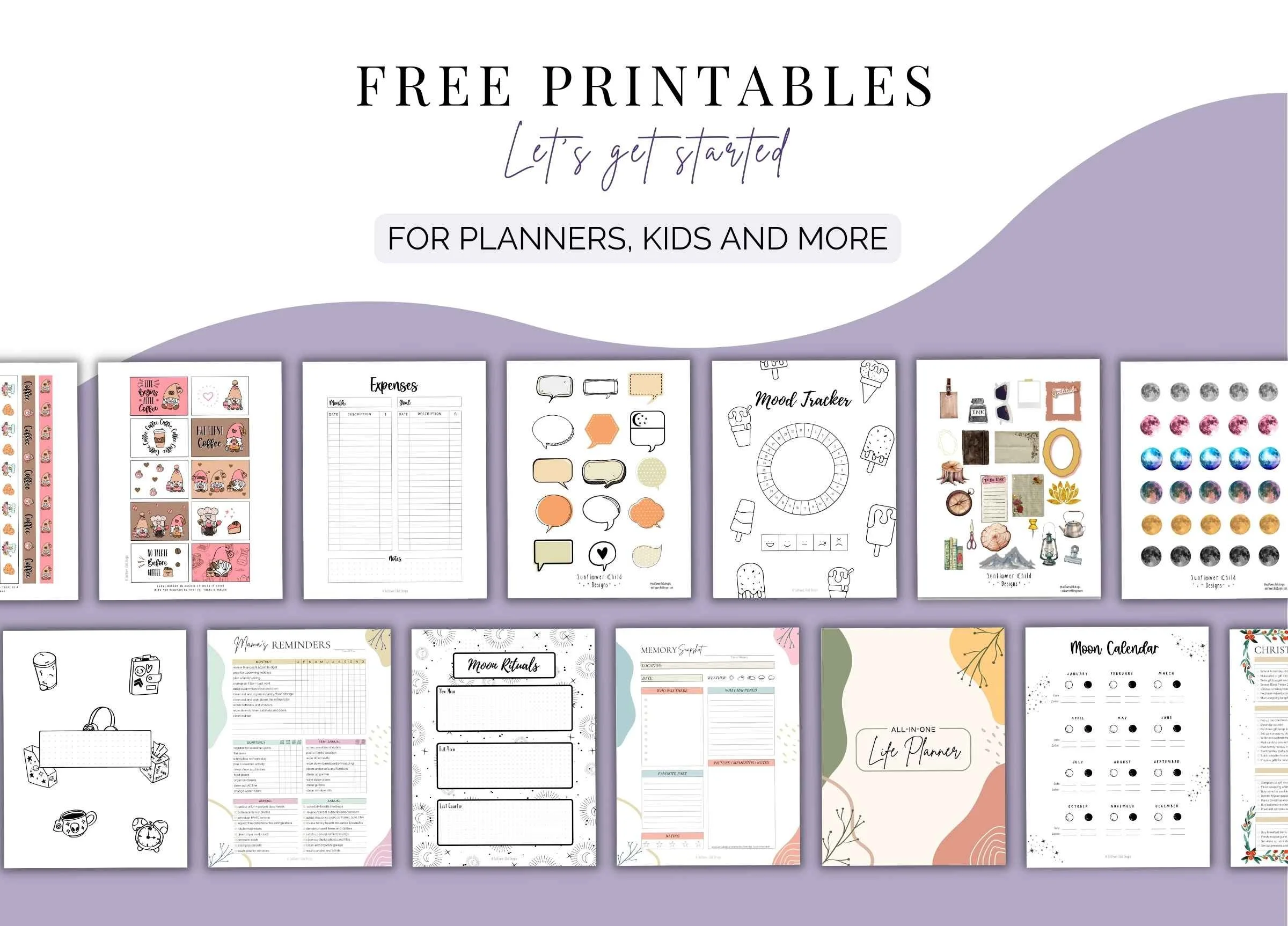 collage of printables available in the shop