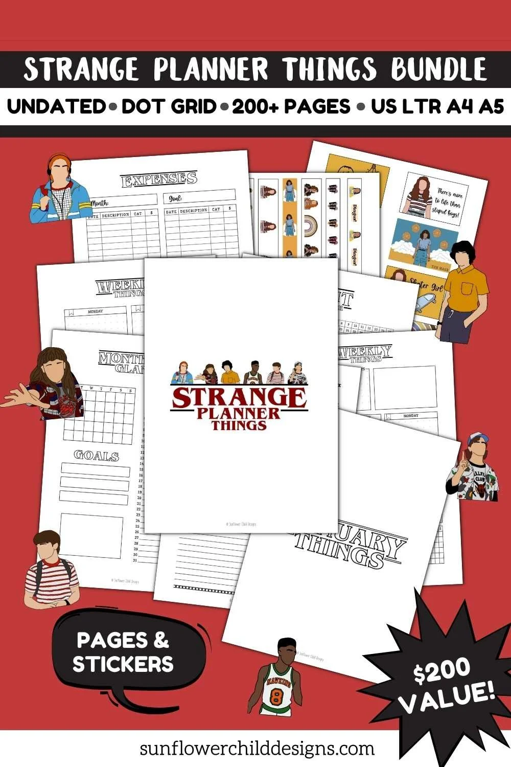 Strange Planner Things Bundle |  200+ Page Fandom Planner & Sticker Set