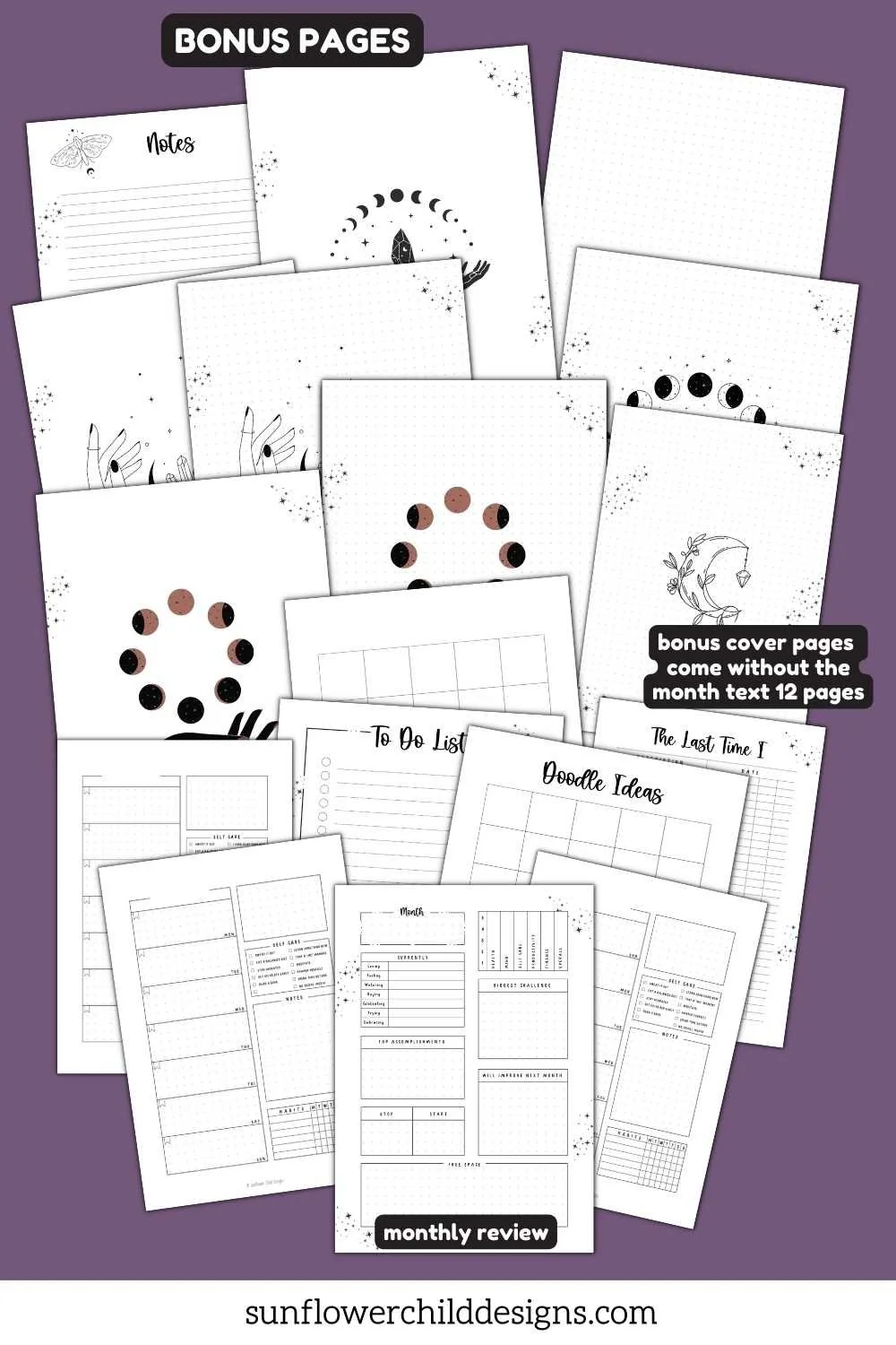 Witchy manifestation and lunar reflection printable planner pages