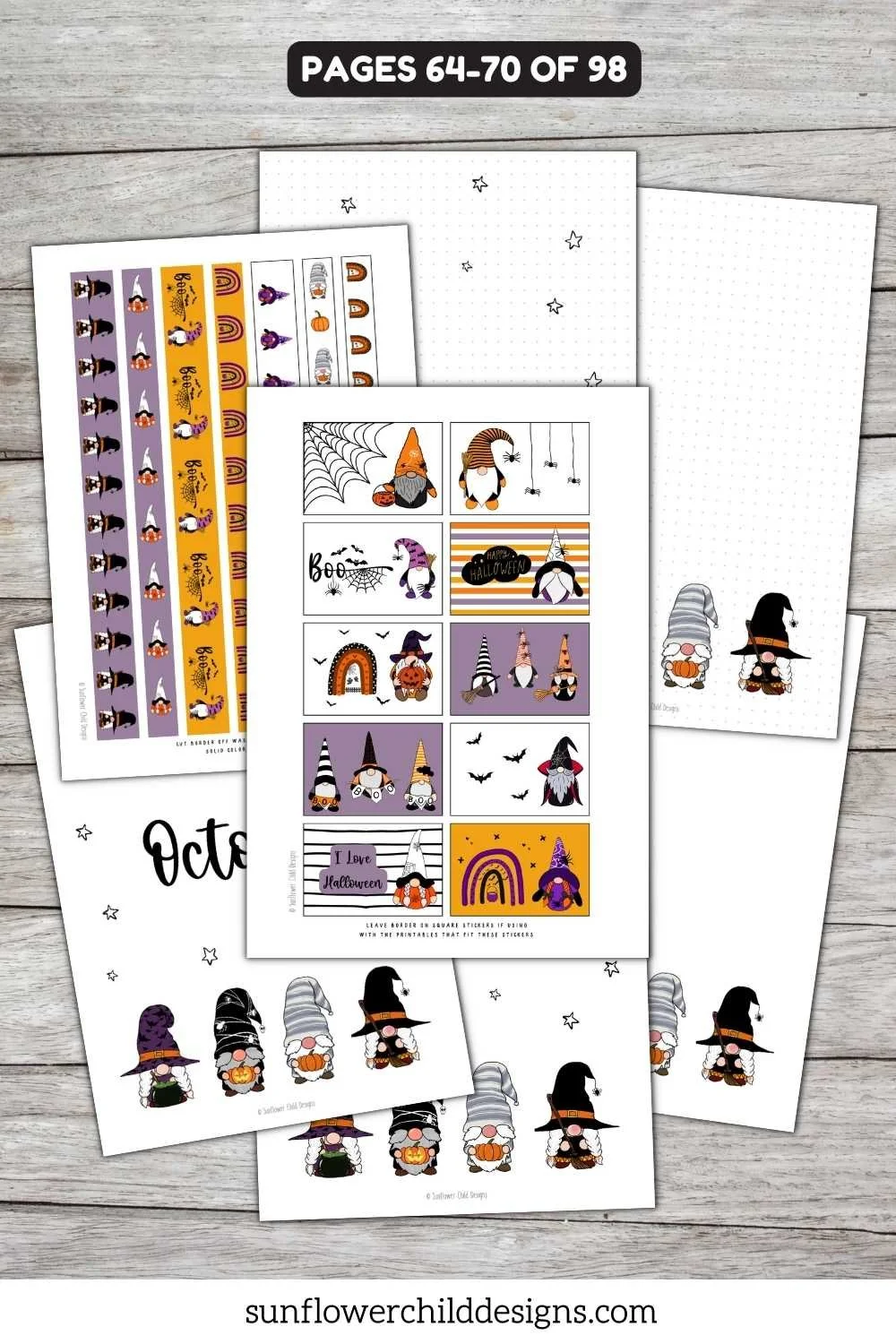 October halloween themed printable gnome planner stickers with Halloween designs