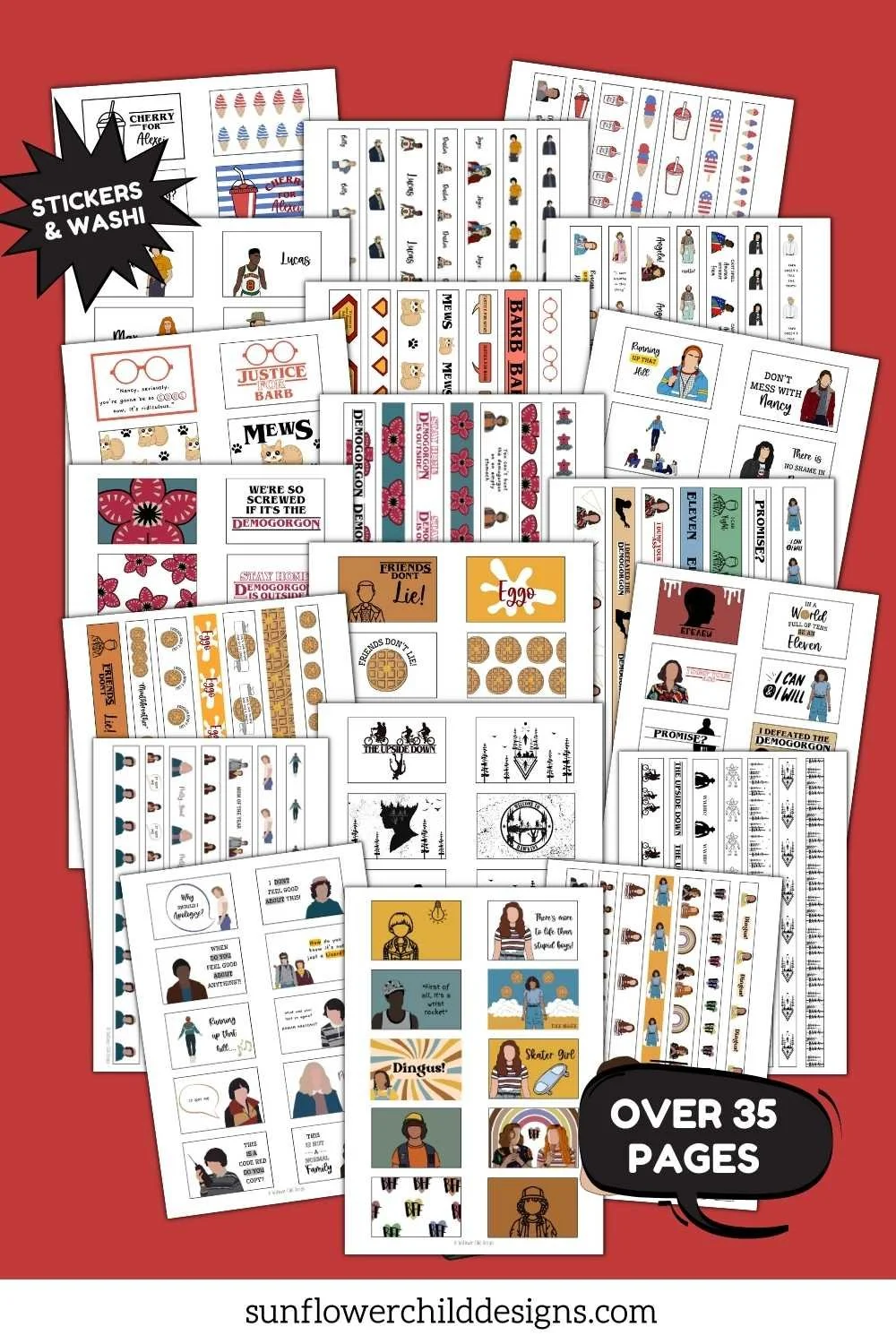 Bonus printable planner pages including trackers, spreads, and themed inserts