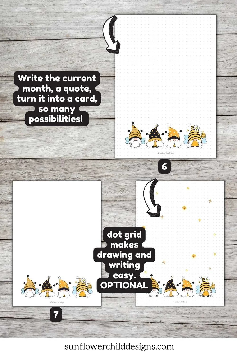 Printable monthly planner page with space to write current month and add gnome stickers