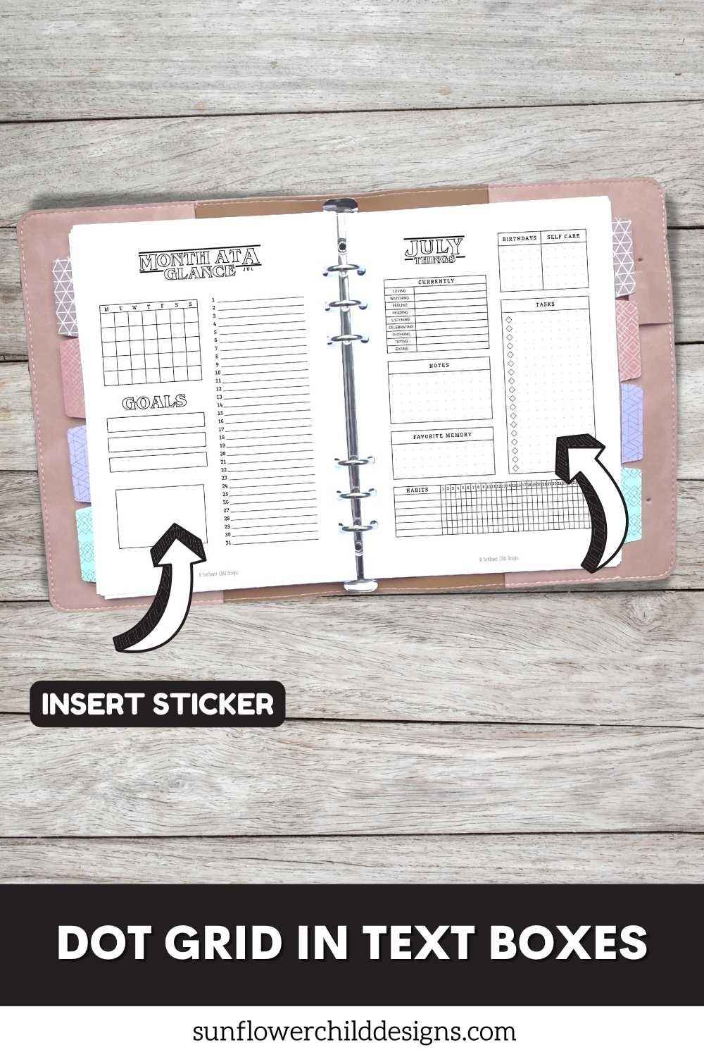 Strange Planner Things printable displayed inside binder with decorated monthly layout