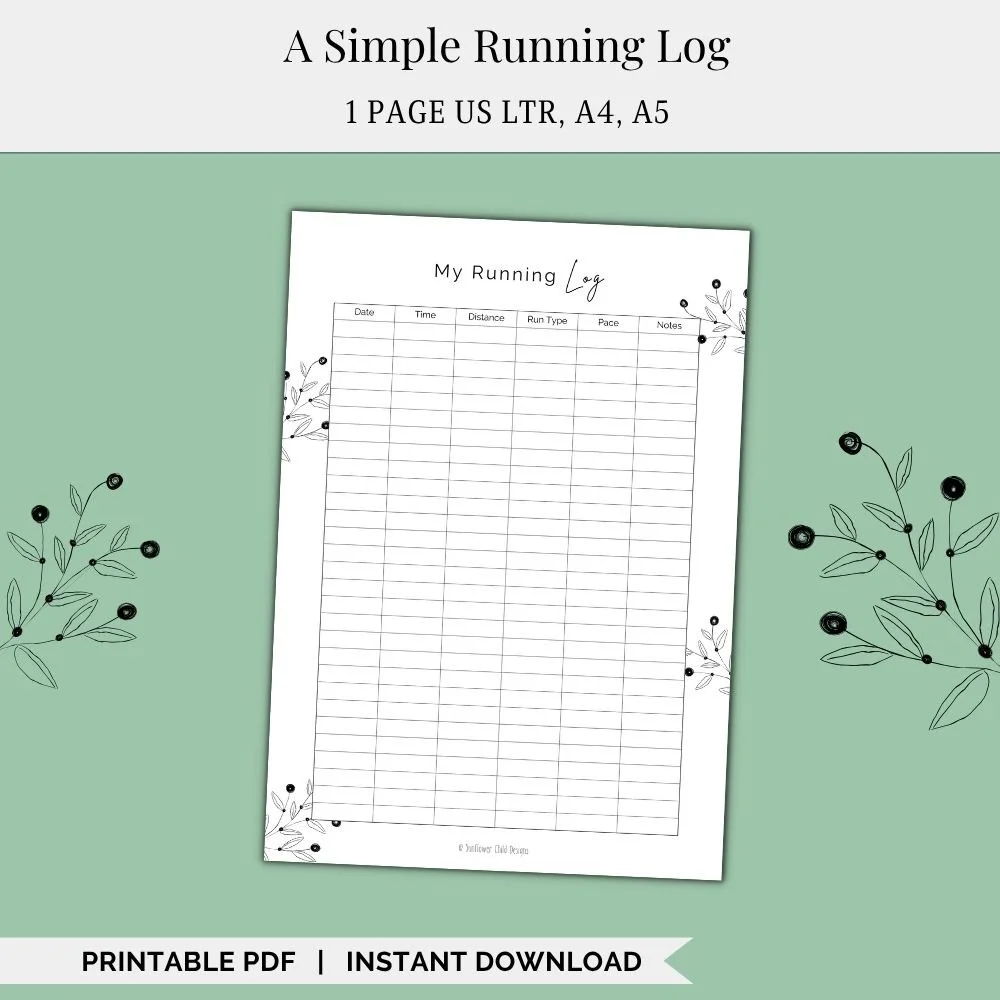 A Simple Running Log | Florals Printable