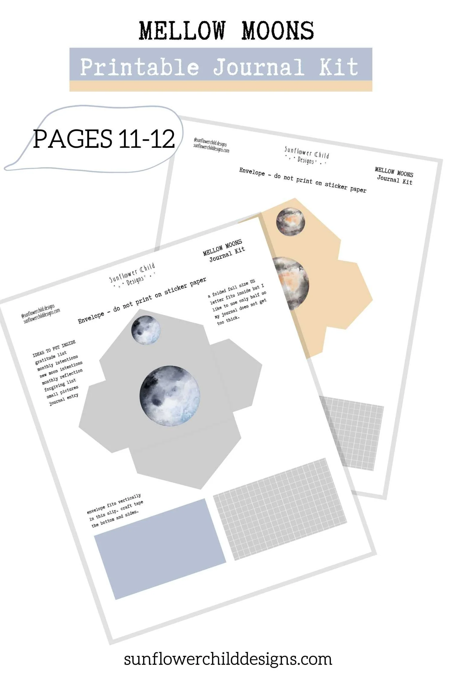 Neutral aesthetic moon printable planner stickers with journaling blocks and circular lunar accents