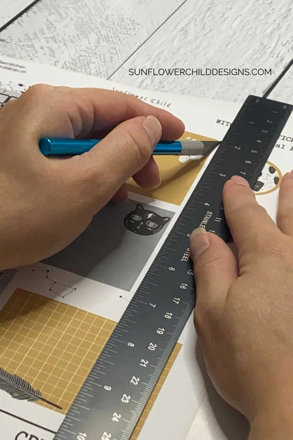 showing cut with xacto knife