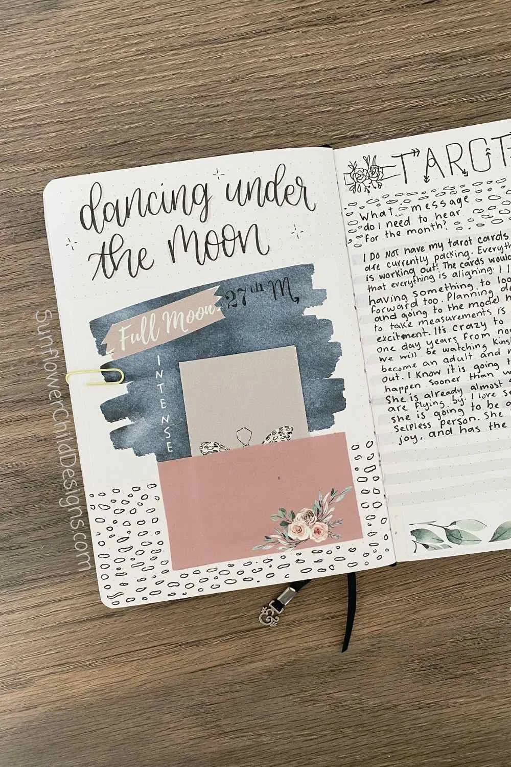 dancing with the moon journal page with envelope