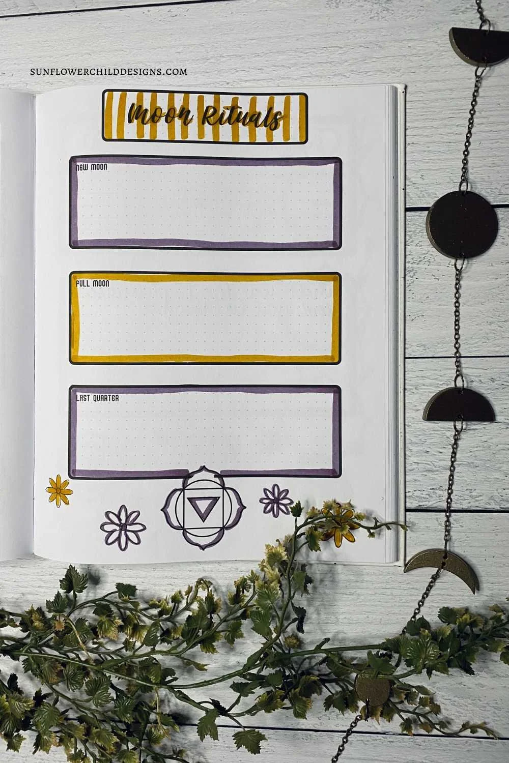 September moon ritual page from a chakra-themed witchy bullet journal, designed for monthly manifestation and intentional reflection.