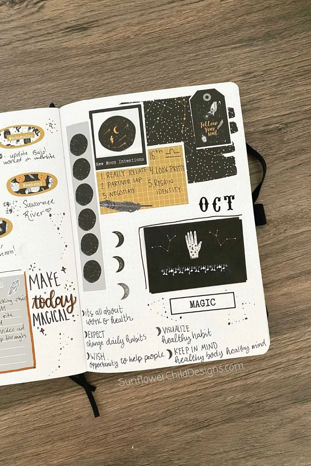 october bullet journal page with envelope attached