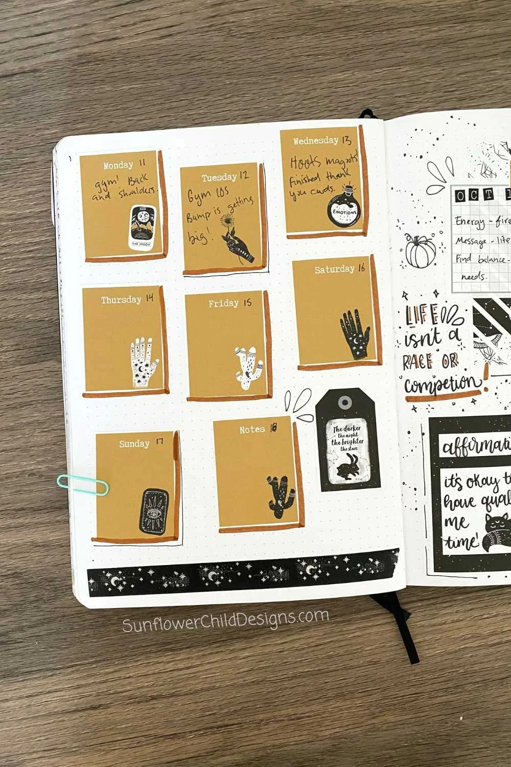 weekly page with boxes orange and black