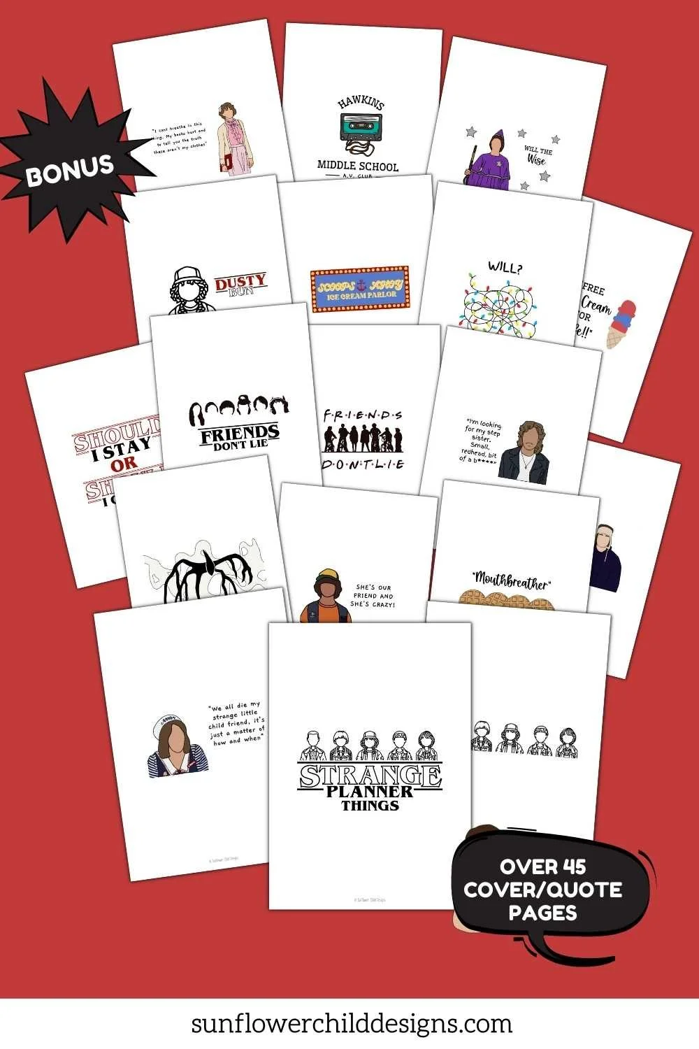 stranger things planner pages cover pages with billy