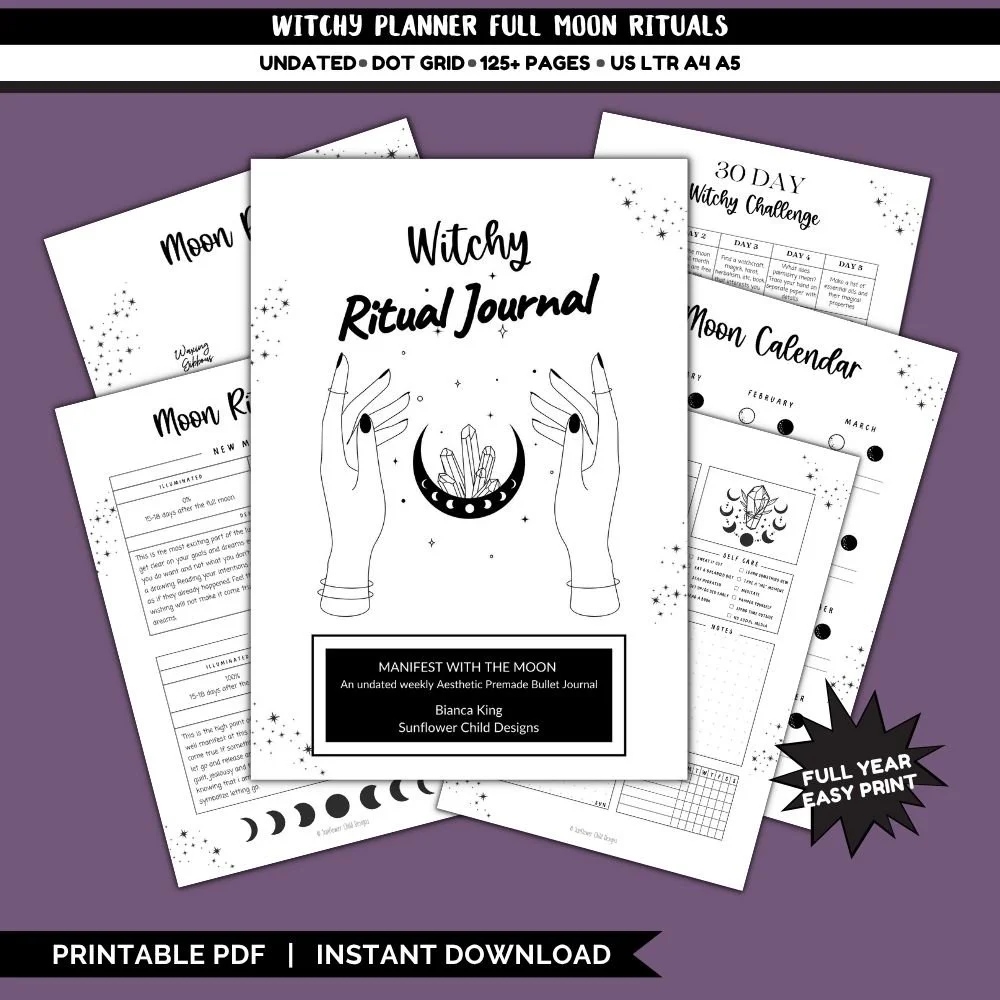 Witchy Journal with Full and New Moon Rituals