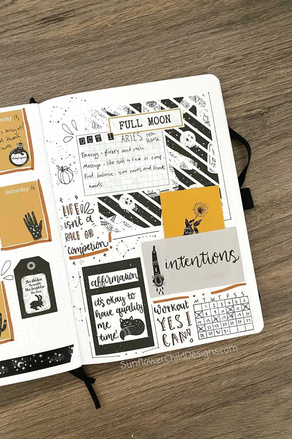 full moon notes bujo page