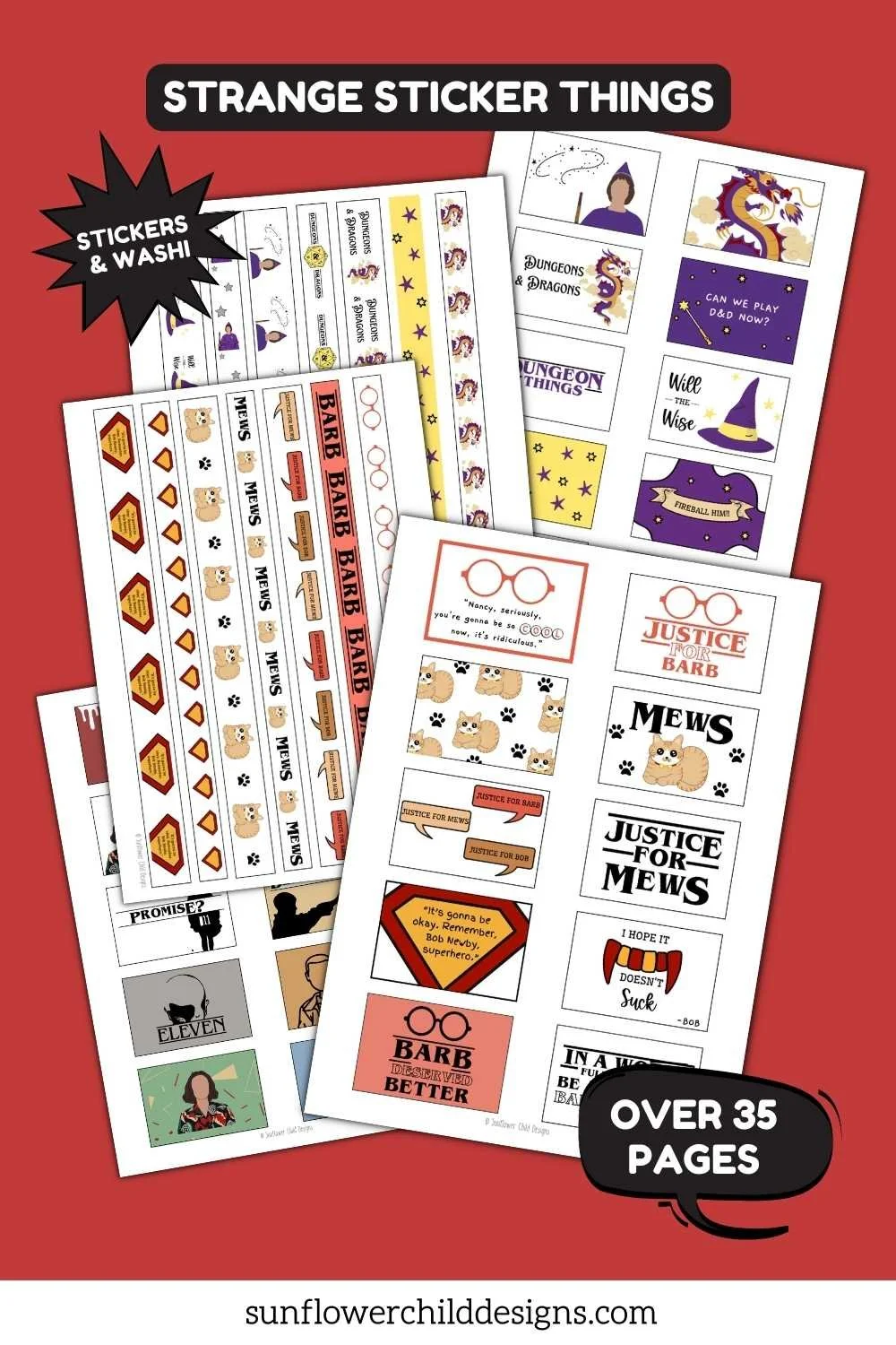 Retro supernatural themed printable planner stickers in multiple designs