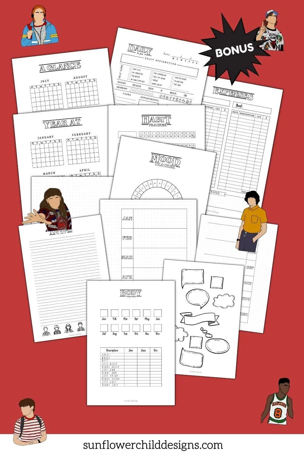 stranger things planner pages month at a glance