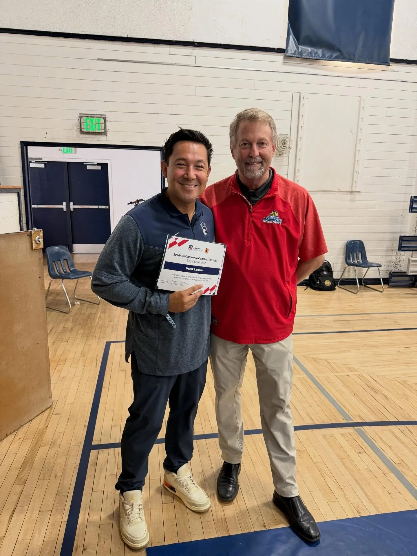CIFSS Commissioner Mike West stopped by SGA today to present Coach Derek Duran with the NFHS CA Coach of the Year Award for Boys Volleyball. The commissioner highlighted a few of Coach Derek&rsquo;s accomplishments: over 15 league championships, thre