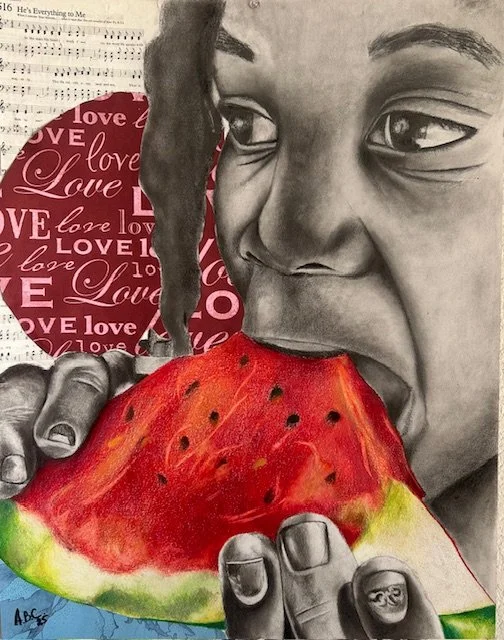 "A Taste of Prosperity-Portrait of Daneille", Mixed Media, 2025, 18 in x 24 in