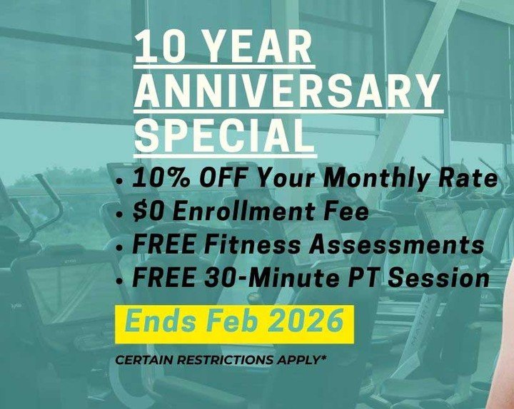 @tfequation's 10-year anniversary offer is still available, and spots are limited to the first 100 new members. It includes 10% off monthly membership, a $0 join fee, free fitness assessments every 90 days, plus a complimentary 30-minute personal tra
