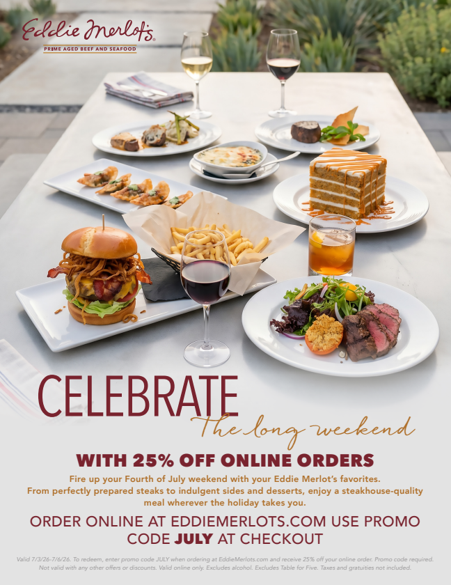 Eddie Merlot’s: 25% off online orders for the 4th of July