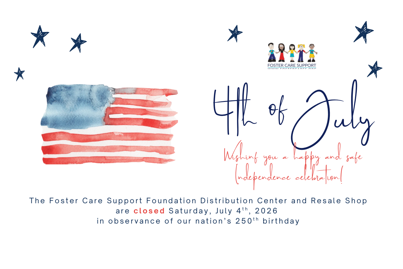FCSF facilities closed July 4th