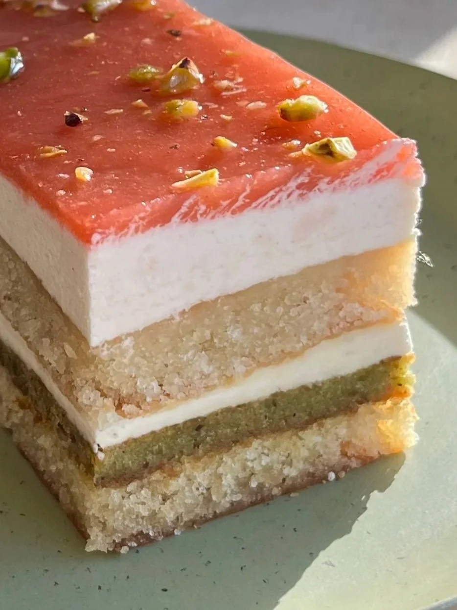 Rhubarb Pistachio cardamon cake
