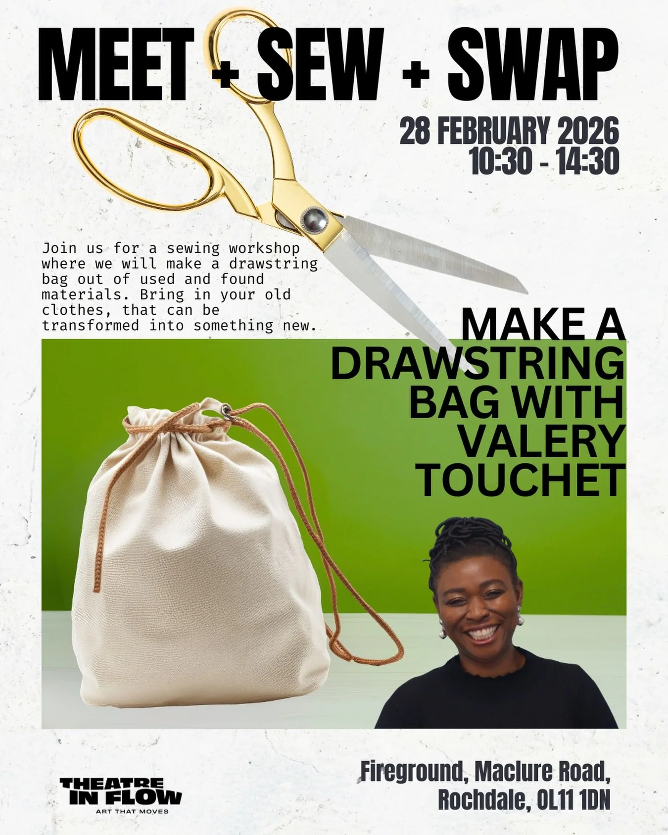There&rsquo;s still a few tickets left for our upcoming sewing workshop at @firegroundrochdale with @_vtcreation 

Join us to make a drawstring bag out of your used and found materials. 

All skill levels welcome - sewing tools will be provided - you