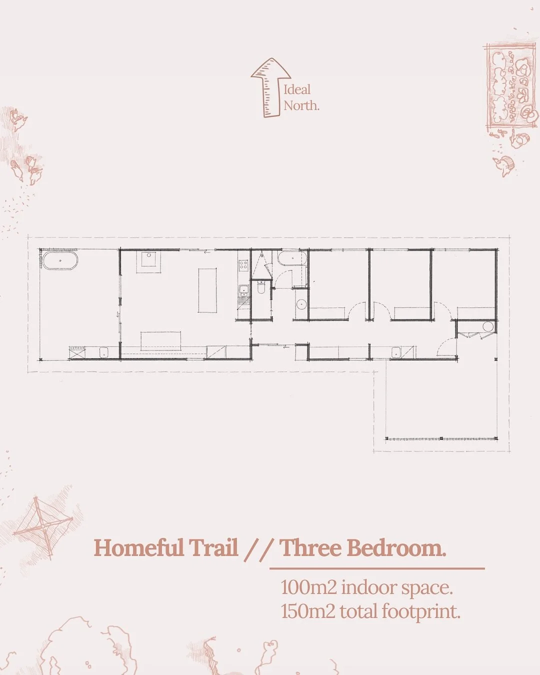 Our Homeful Trail // Three Bedroom house plan has been updated! This house has been designed for efficient construction, getting you settled into your new home sooner. With ample storage for family life + external protected deck for outdoor living, t