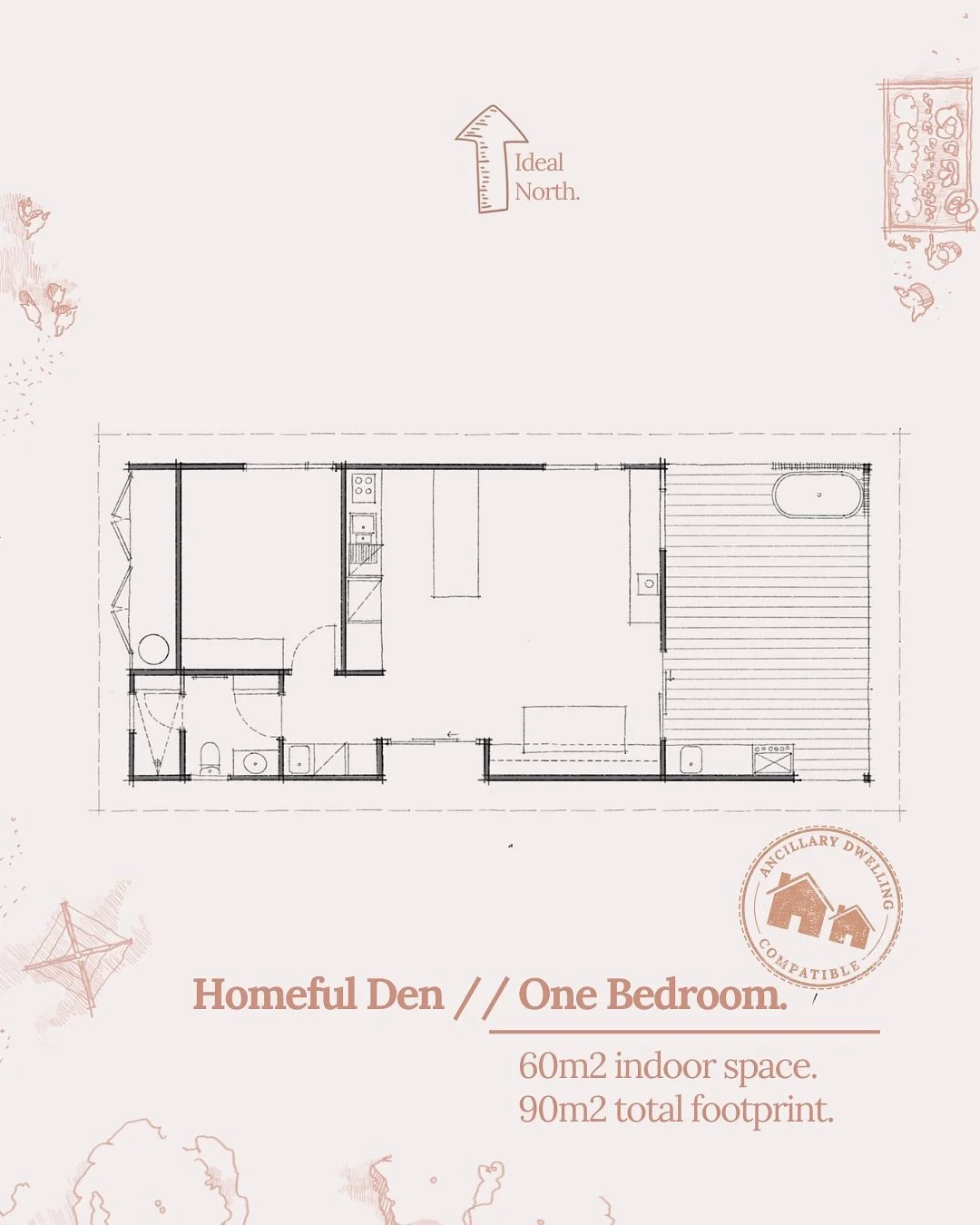 We&rsquo;ve been updating our Homeful house plan designs! Meet the new + improved Homeful Den // One Bedroom. The perfect small home + ancillary dwelling. Whether it&rsquo;s for suburban living, close to amenities or an off-grid sanctuary, The Den ke