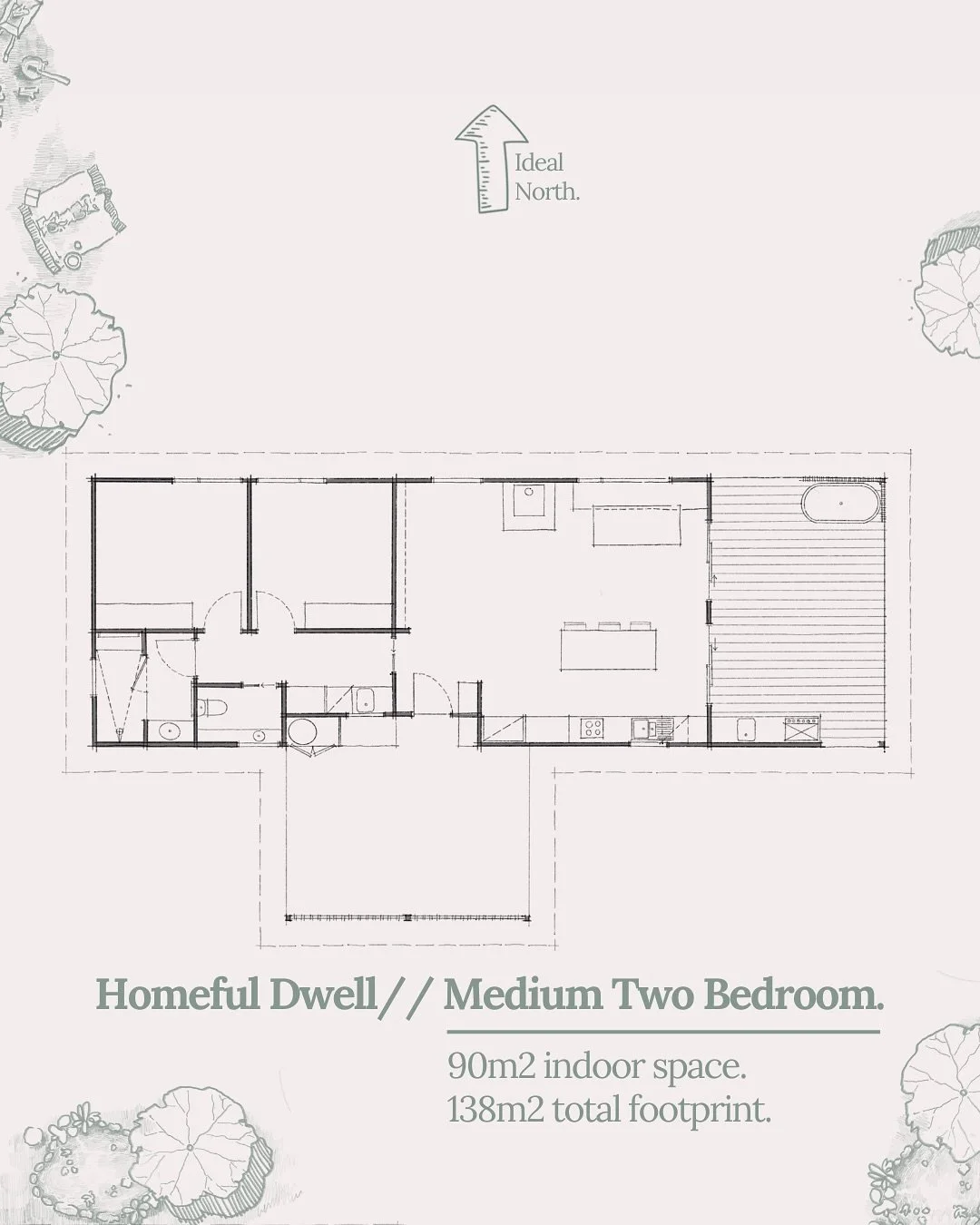 Our most built design, the Homeful Dwell // Medium Two Bedroom house plan has been updated! The Dwell is a thoughtfully designed home that balances space + function - perfect for singles, couples or small families. With a modest 90m&sup2; indoor foot