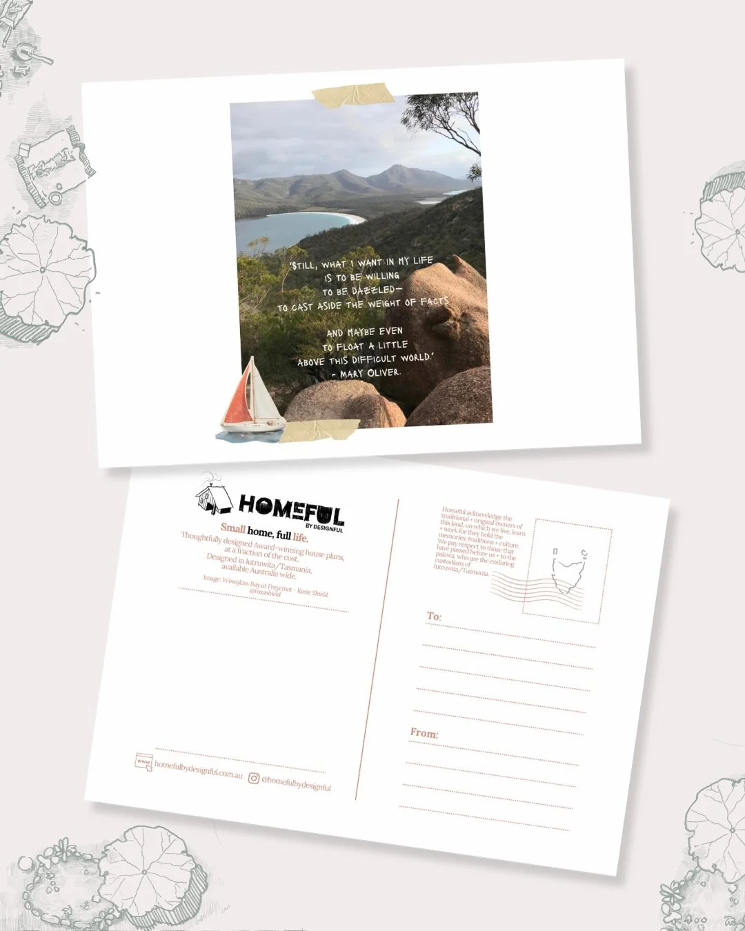 Homeful has always been about more than just buildings. It&rsquo;s about home + the things that make people feel at home in the world: tangible human experience. As a part of this you may find our free postcard series popping up in your local cafe. W