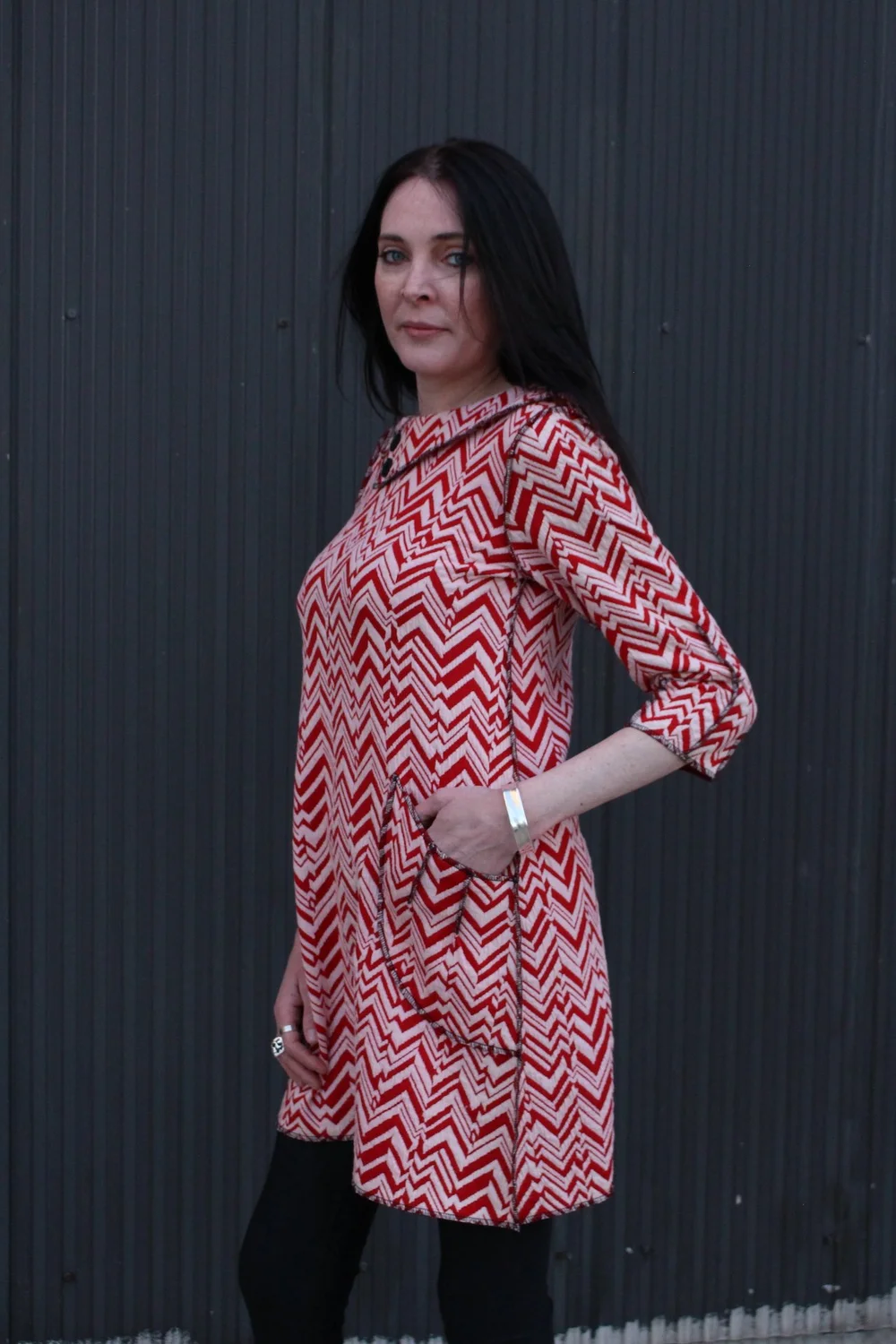 open lace back dress Vintage 70's Chevron Stripe Dress & Sweater / Jacket Set M  Bombshell  Bettys Vintage