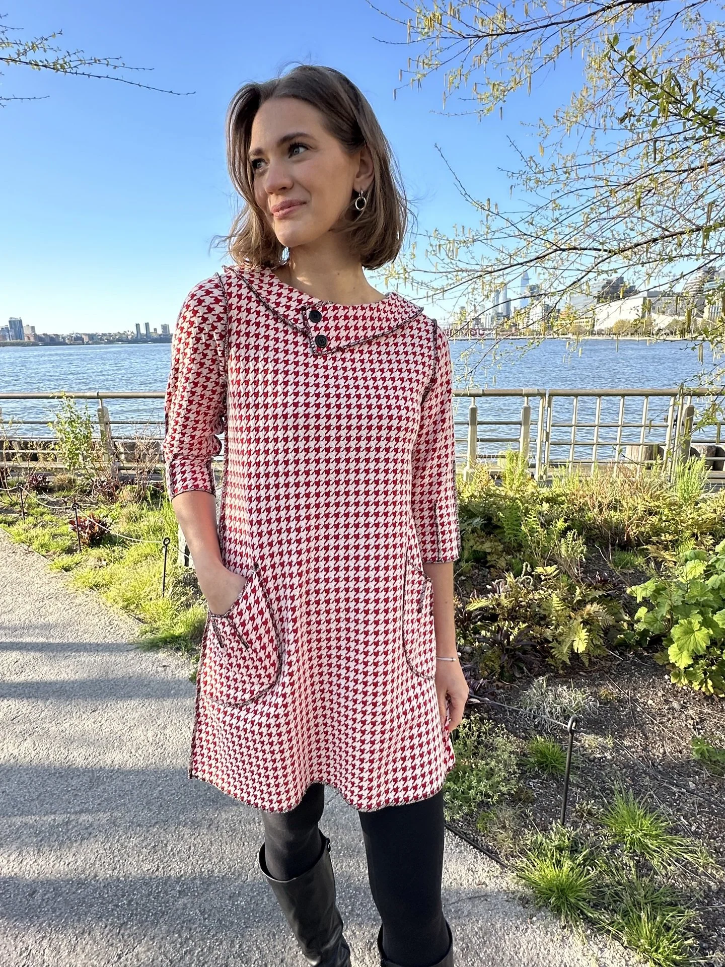 fitted lace wedding dress Halftime Houndstooth Mini Dress - Red, Large | Hazel and Olive main image 0