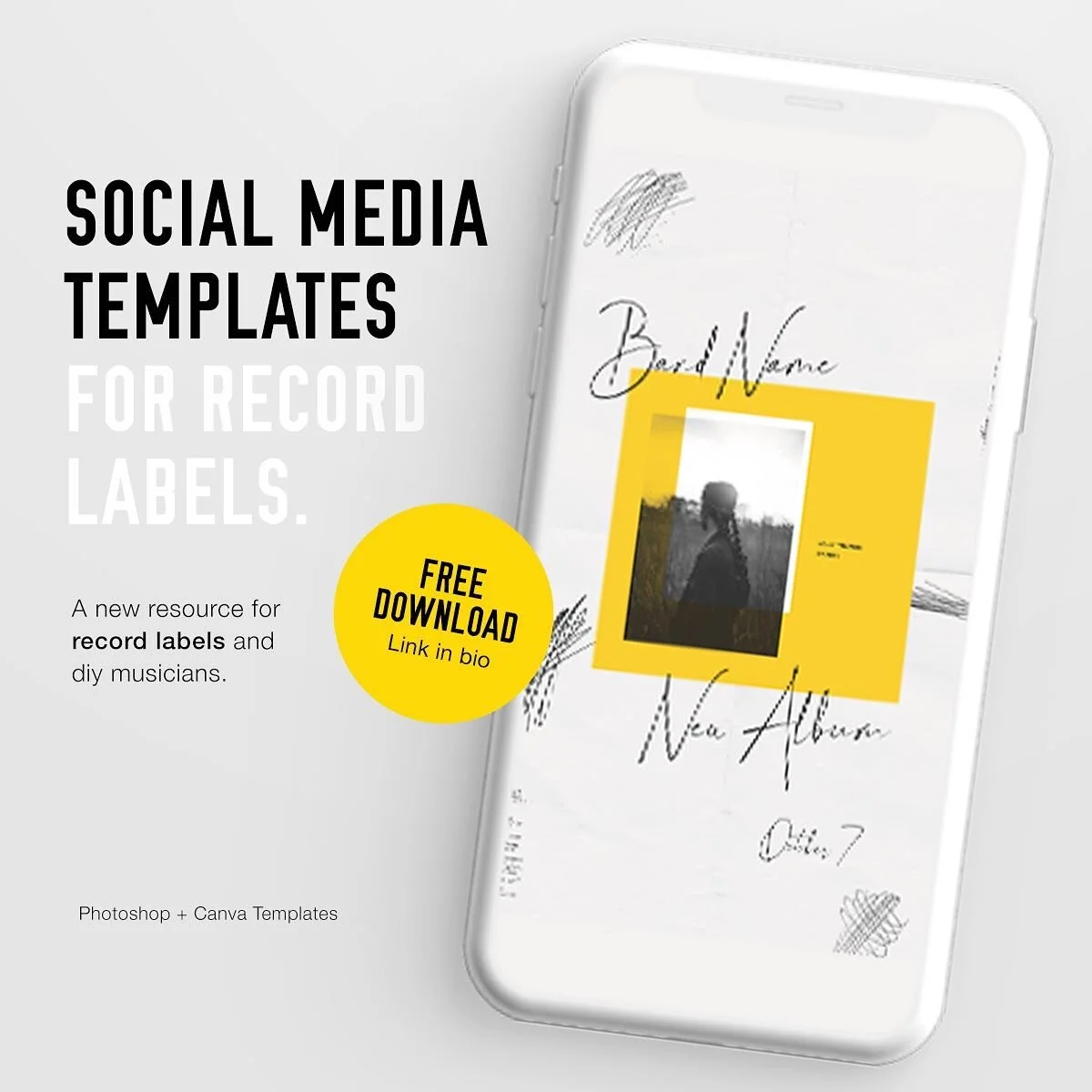 Grab our free #socialmediatemplates for Canva and Photoshop. And get extra premium templates in our &ldquo;Everything&rdquo; Bundle!  Visit otherrecordlabels.com to download!
