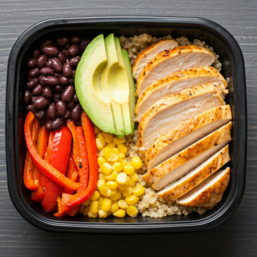 Healthy Protein Bowl: A protein bowl featuring a mix of healthy ingredients like chicken, quinoa, and fresh veggies.