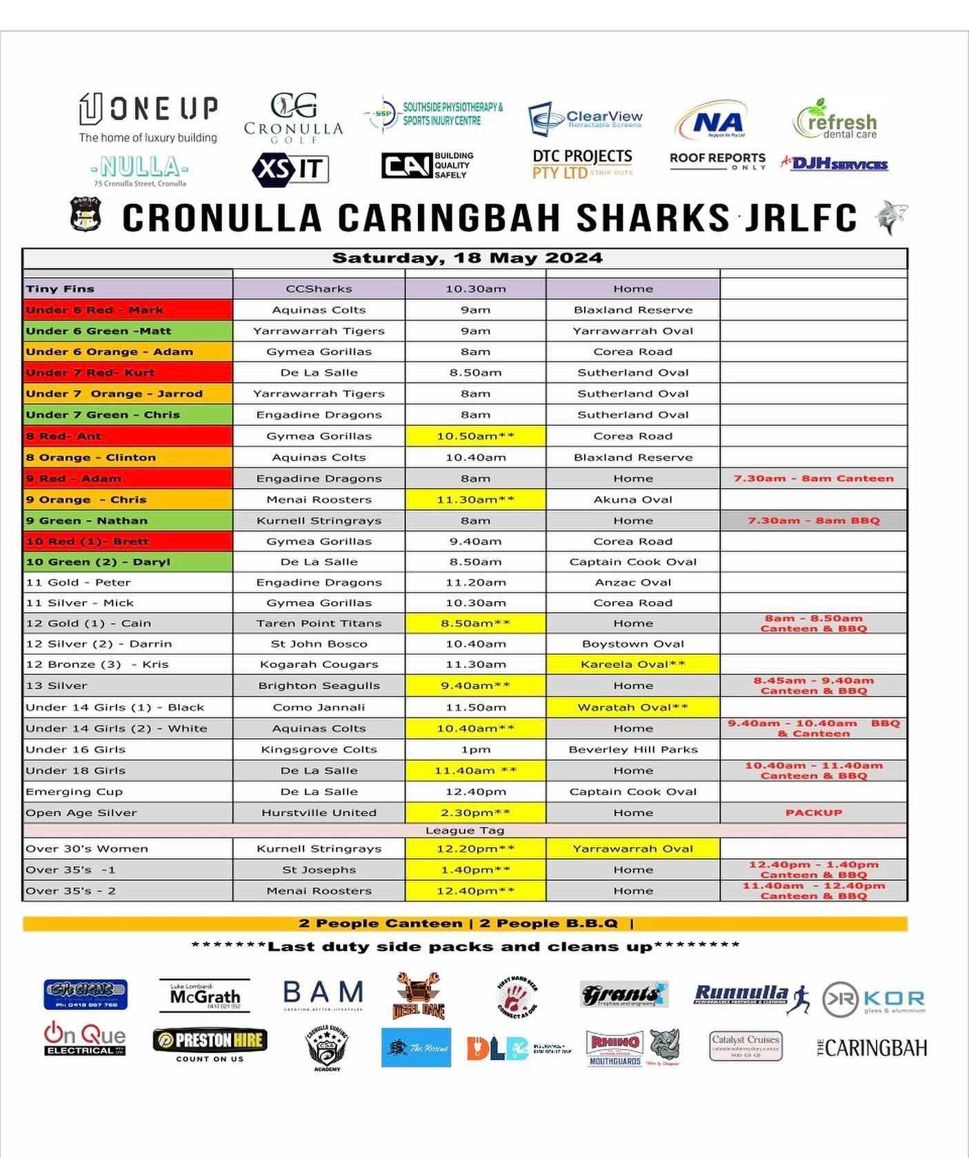 **⚫️⚪️ UPDATED DRAW ⚫️⚪️** a few changes with grounds out of action this weekend. Good luck to all teams. Home teams please note duty times. #ccsharks ⚫️⚪️🦈🏉☀️