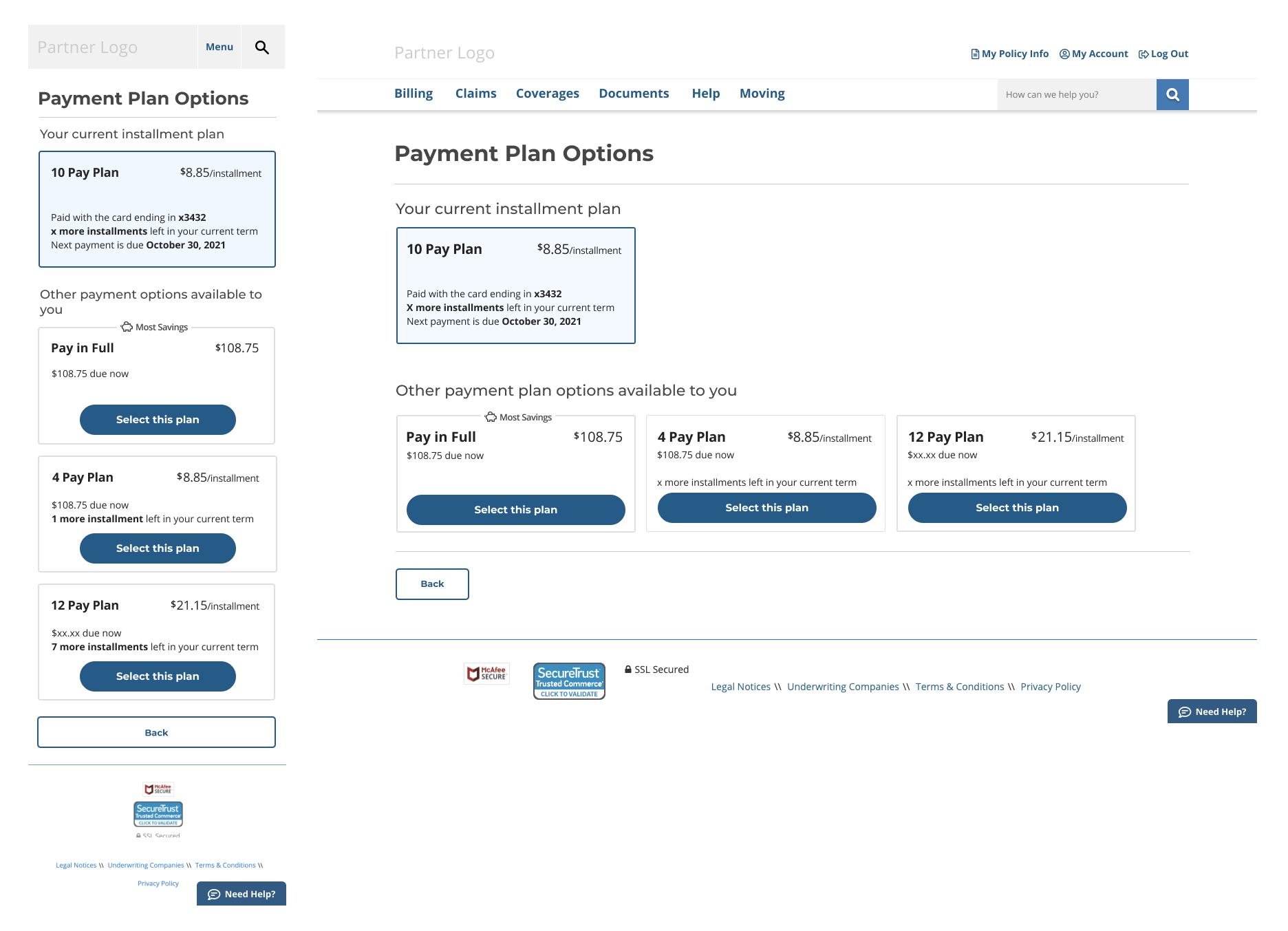 Proposed designs for payment plan switch.