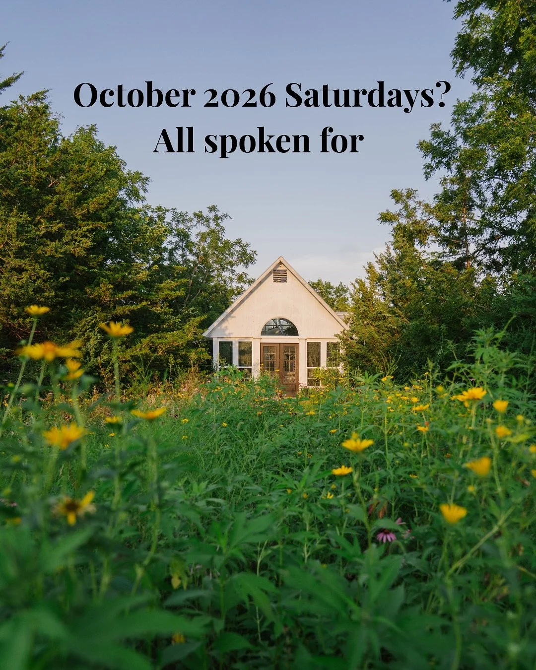 All of our October 2026 Saturdays are spoken for but we have two prime September Saturday dates waiting for you. 

Send us an email through our website, I&rsquo;ll send you a welcome guide + tour dates/times available. Www.irisaisle.com
