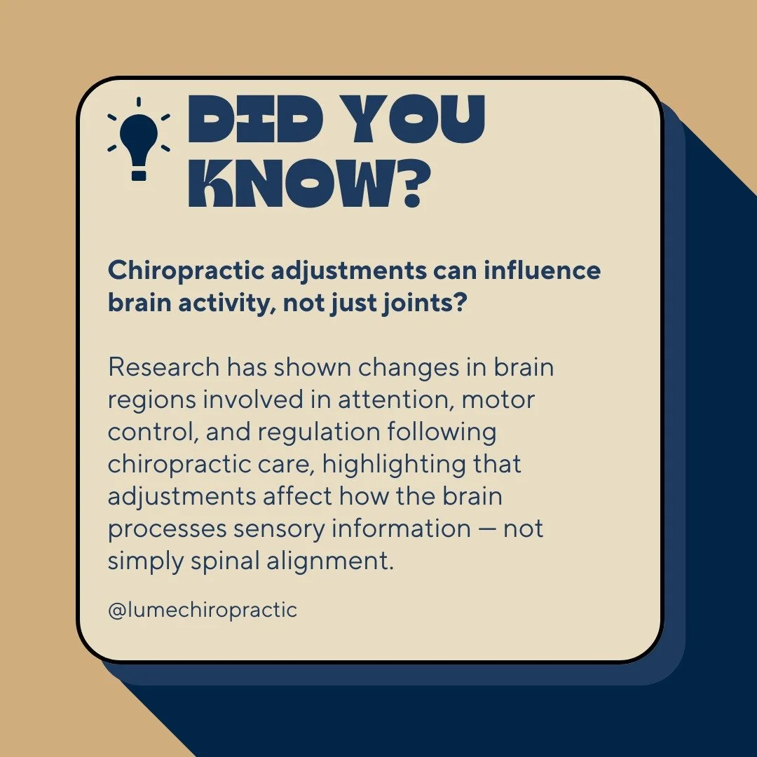Chiropractic adjustments aren&rsquo;t just about joints &ldquo;cracking&rdquo; &mdash; they&rsquo;re about changing brain activity 🧠

Your spine is packed with tiny sensors that constantly send information to your brain about where your body is in s