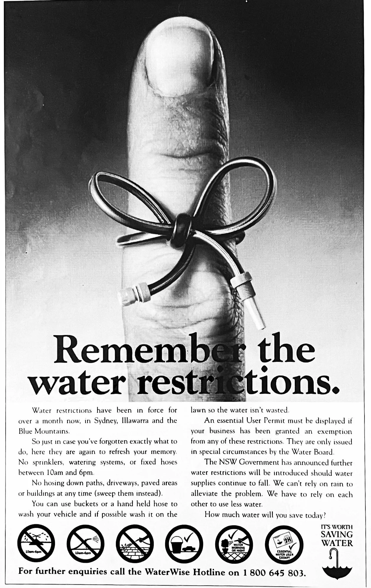 Lintas: 1994:  Waterwise Campaign Ad : Writer Honey Hartley  / Art director : Gary Helps Creative Director : Allen Crew / Media : Full back page : Sydney Morning Herald January 1994