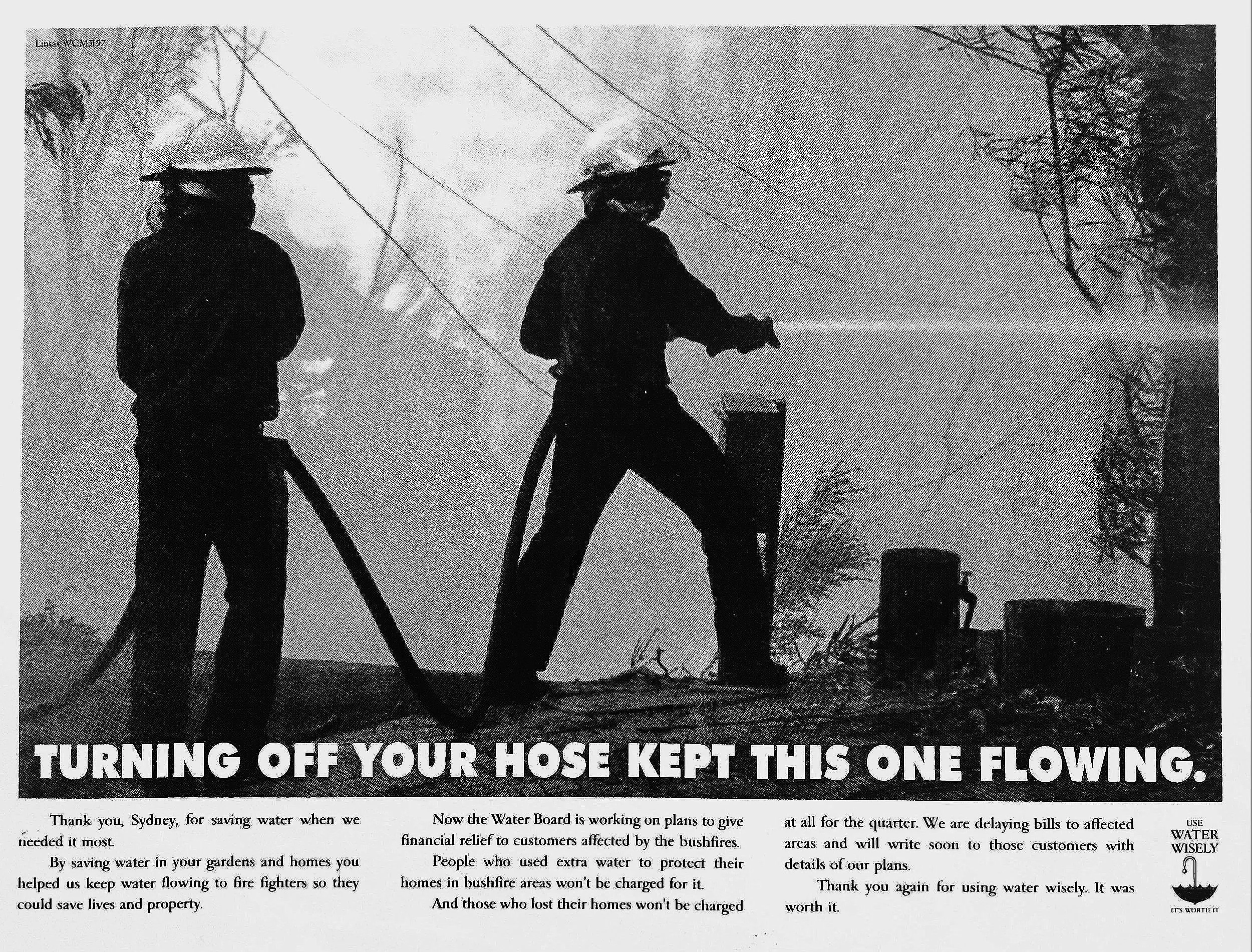 Lintas: 1994:  Waterwise Campaign Ad : Writer Honey Hartley  / Art director : Gary Helps Creative Director : Allen Crew / Media : Full back page : Sydney Morning Herald January 1994